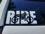 "RIDE" car window decal -11" x 5"